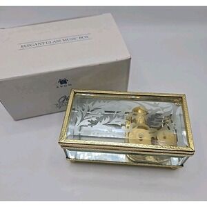 Vintage NEW Elegant Etched Glass MUSIC BOX Avon Gift TRINKET Jewelry Boxed